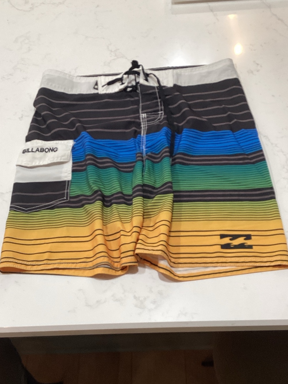 Billabong Men’s Striped Swim Shorts - Black/Blue/Green/Yellow